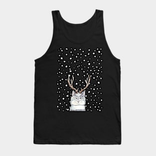 Cat with stag horns under the snowflakes Tank Top